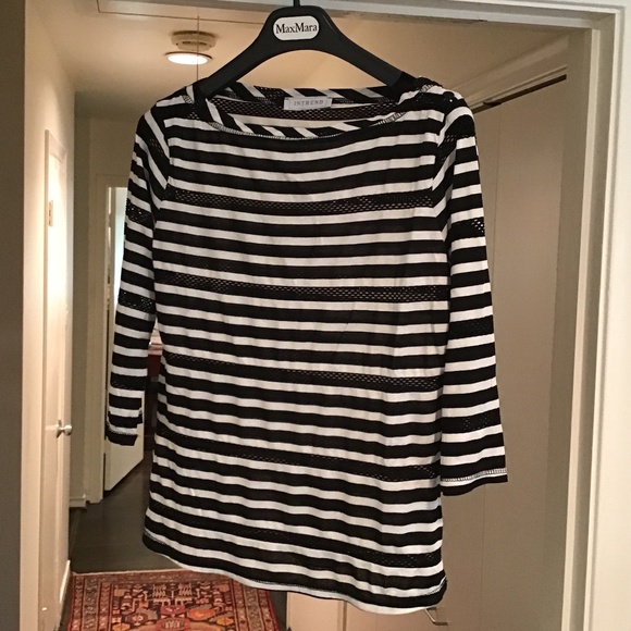 Intrend Tops - Intrend Black & White Striped Top 3/4 Sleeves L